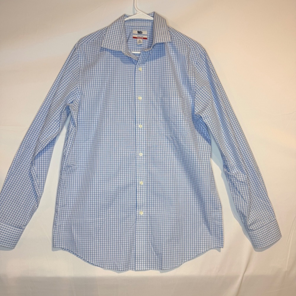 Croft & Barrow Mens Blue White Check Easy Care Classic Fit Shirt 15.5 34/35